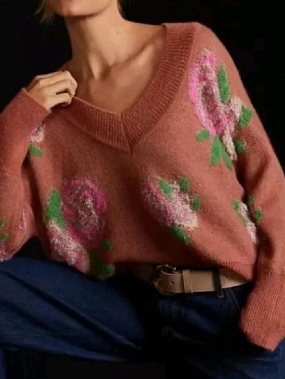 Anthropologie Vneck Slouchy Rose Sweater XS Orange Pink